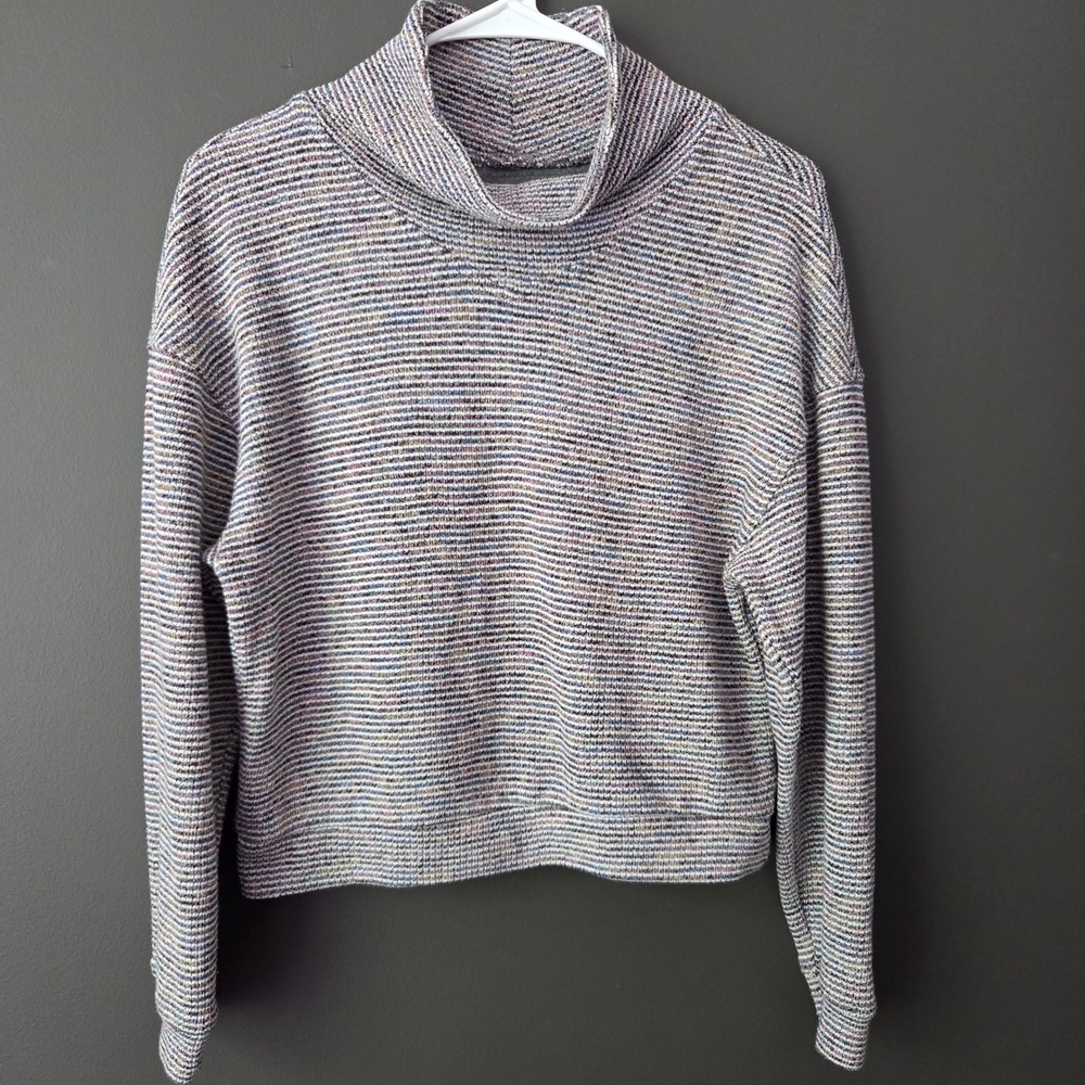 Madewell Womens Gray Space Dye Striped‎ Mock Neck Textured Pullover Sweater S